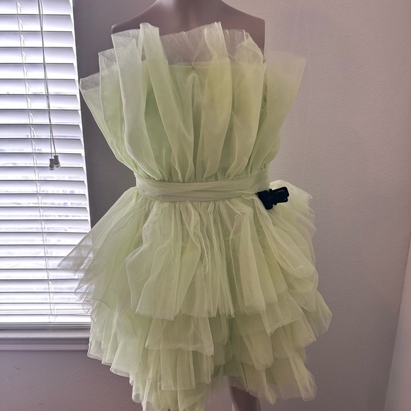 Lime Green Tulle Strapless Dress - Picture 6 of 6